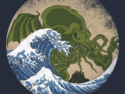 Hokusai Cthulhu cthulhu great wave hokusai horror illustration japan japanese lovecraft monster t shirt ukiyo e ukiyoe