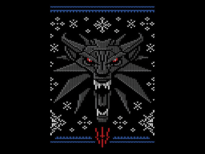 White (Wolf) Xmas christmas jumper graphic design pixel art the witcher ugly sweater video games witcher wolf xmas jumper