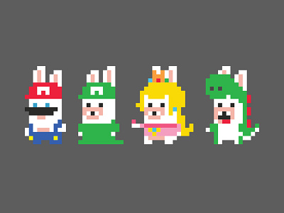 8-bit Rabbids 8 bit fanart nintendo pixel art rabbid peach rabbids super mario video games