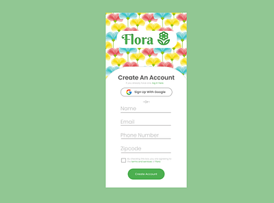 dailyui #001: signup page - Flora app ui ux