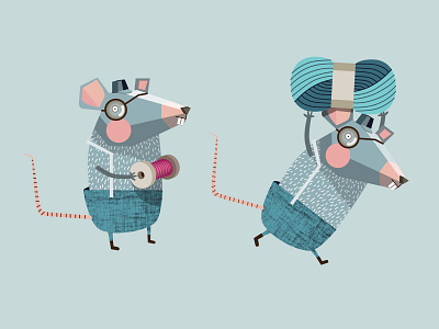 The Mice animal animal illustration cartoon character character design cute geometric illustration illustration digital kids knitting mice mouse texture wool yarn of wool