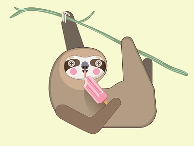 Sloth & Popsicle cartoon character comic cute flat food funny hanging icecream illustration lazy popsicle sloth strawberry summer tree vector