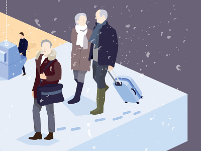 Non Habitual Residents Detail airline airplane airport business man couple editorial editorial illustration flat flat illustration geometric illustration isometric isometric illustration lifestyle senior couple snow travel traveling vector winter