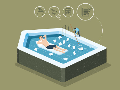 Tax Representation accounting business business man conceptual illustration editorial editorial illustration finances flat flat illustration home illustration isometric lifestyle man pool relaxing summer swimming swimming pool tax
