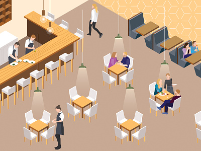 Restaurant Buzz architecture bistro character coffee cook dinner editorial elegant flat flat illustration food illustration isometric lifestyle magazine people place restaurant social vectorial