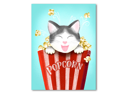 Popcorn cat art cat caturday graphic greeting card illustration ipad ipad pro popcorn procreate