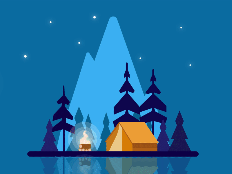 Everyday - Night n Day adventure after effect after effects animation animated animation campfire camping clouds day design gif illustration illustrator looped night travel vector woods