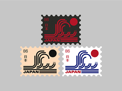 Japan Stamps flat graphic design icon illustration japan minimal modernism modernist post stamp typography