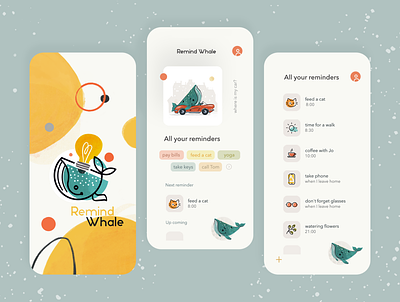 Remind Whale UI app application design drawing flat illustration mobile mobile ui product design reminder retro ui whale