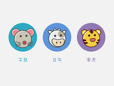 12 Symbolic Animals—子、丑、寅 12 symbolic animals animals cattle mouse tiger