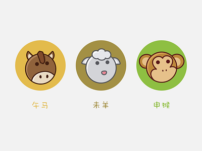 12 Symbolic Animals—午，未，申