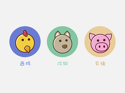12 Symbolic Animals—酉，戌，亥 12 symbolic animals animals chicken dog pig