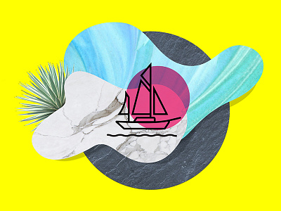 Maiden (dribbble) Voyage debut depth icon line icon magenta marble sailboat shadow shapes ship texture yellow