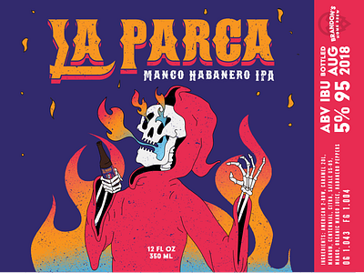 La Parca Label Design 2d beer branding character design fire grim reaper illustration illustrator label logo typography