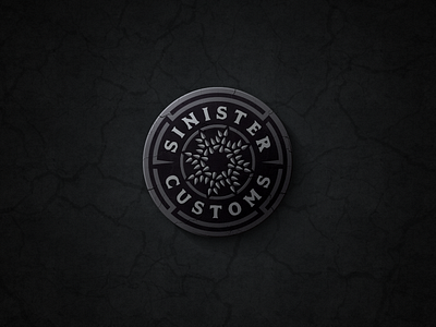 logo proposal for SINISTER CUSTOMS ancient badge logo branding customs dark logo dark theme grayscale heroes logo logo design logo designer medieval monkeymark oculus round logo sinister stone age symbol texture