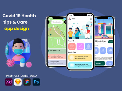 Covid 19 Health tips & care app design 3d animation app app flow branding covid 19 design designer designing flow graphic design illustration logo motion graphics persona ui user experience user interface vector web