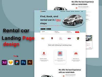 Rental car Landing page design app app design dashboard designing developer flow graphic design illustration landing page mobile app mockups motion graphics page design persona uiux user user experience user interface web webflow