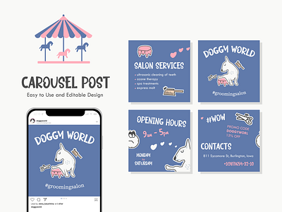 Carousel post vector animal animals app branding carousel design graphic design grooming illustration instagram like logo post salon typography ui ux vector