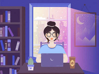 Girl studying in a night