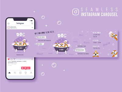 Seamless instagram carousel for grooming salon.