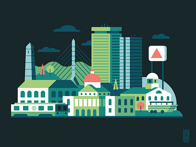 Boston Cityscape boston bridge building city flat flatdesign green illustration redsox skyline skyscraper subway