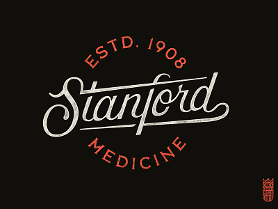 Stanford Medicine Lettering circle cursive handlettering lettering logotype patch retro script script font stanford stanford university vintage