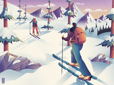 Backcountry Skiing adventure digital illustration illustration mountain mountains nature outdoors rocks skier skiers skiing snow trees