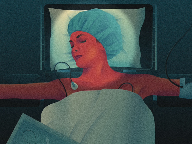 The Patient Is Sacred bed sleep woman patient surgery doctor medicine procreate photoshop illustration editorial drawing