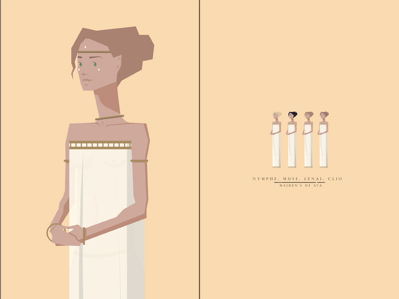 Nymphe, Muse, Lenai, Clio; Maiden's of Ava swordandsandal maiden characterdesign