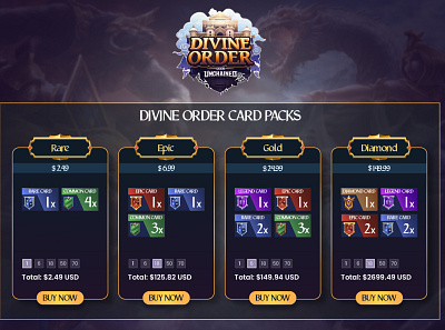 UI Design for DIVINE ORDER card packs 3d animation graphic design logo motion graphics ui