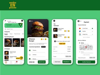 Amigos En Poncho, Food Delivery App Design 3d animation branding design graphic design illustration logo motion graphics ui vector