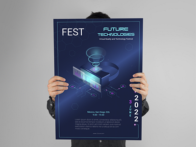 Flyer for the festival of virtual reality and technology. adobe illustrator branding design flyer graphic design illustration isometric technology typography vector virtual reality vr