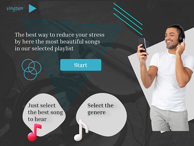 Landing page of vingzen the music web application (ui)