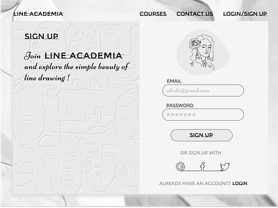 Design concept for a signup page for line drawing classes. design concept figma line art login page sign up page ui