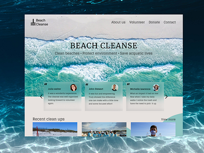 Landing page for a beach cleaning organization beach clean up clean ui dailyuichallenge design concept figma landing page landing page designs simple landing page designs simple ui ui