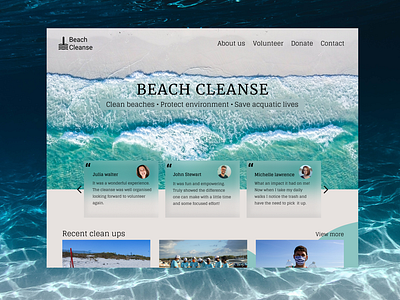 Landing page for a beach cleaning organization