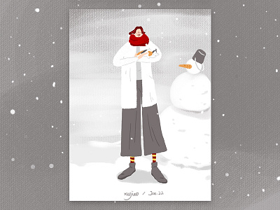 The snowman and girls girl illustration snow winter