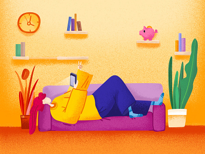 Happy May Day😆 design girl illustration plant purple sofa