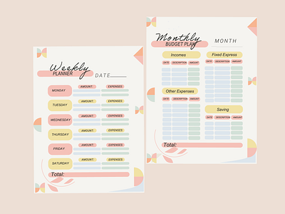 weekly and monthly budget planner branding budget calculatijn budget glider diary graphic design illustration montly planner planner vector week planner