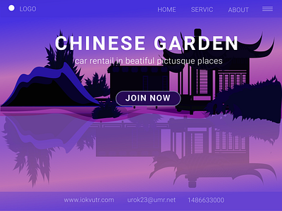 car rental site, Chinese garden background branding car car rental chiness garden design