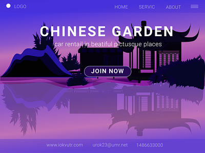 car rental site, Chinese garden background