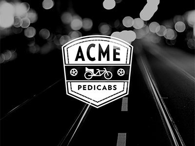 Acme Pedicabs badge bicycle chain crank identity logo pedicab