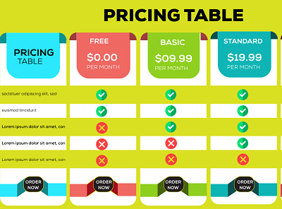 Pricing table adverrising advertisement business design graphic design illustration listing menu design price price lsit price table design table table design