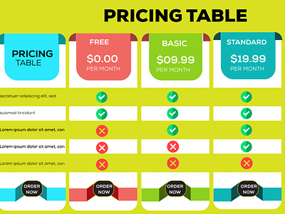 Pricing table adverrising advertisement business design graphic design illustration listing menu design price price lsit price table design table table design