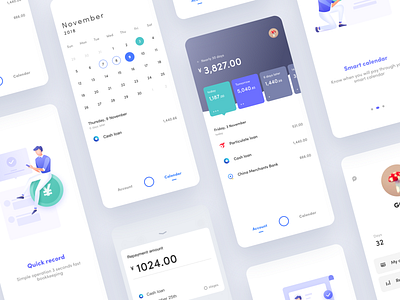 A Simple and Elegant App for Repayment Administration. add administration app bill calendar card clean color flat illustration remind repayment ui ux