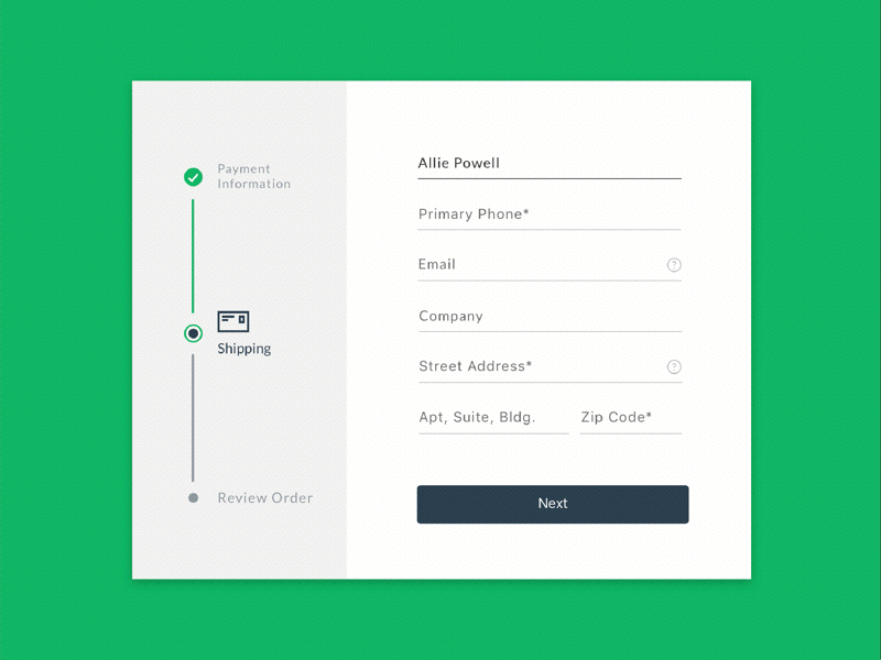 Shipping Form animated corporate branding form interaction ui ux design web
