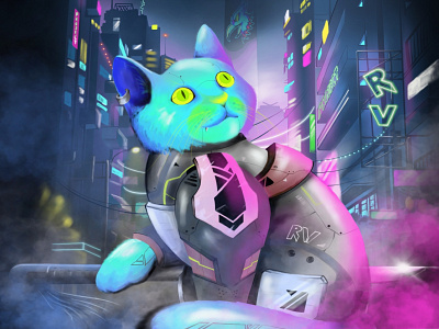 Cyberpunk Cat Design Illustration