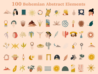 100 Bohemian Abstract Elements abstract accessories animal animation bohemian boho chic clipart design drawing faceless floral graphic design hand drawn icon illustration logo ornament scandinavian sketch