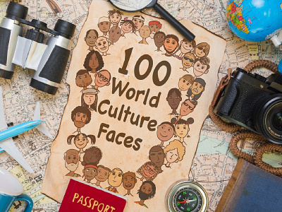 100 World Culture Faces clipart cover culture design drawing element expression faces hand drawn hand drawn icon illustrasion mockup people procreate psd religion religious sketch world