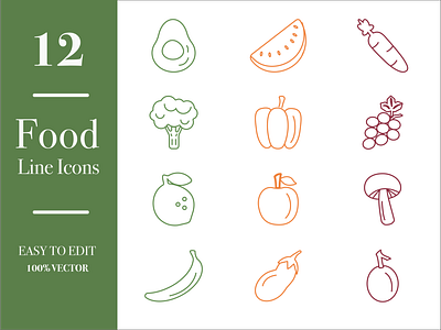 12 Food Line Icons